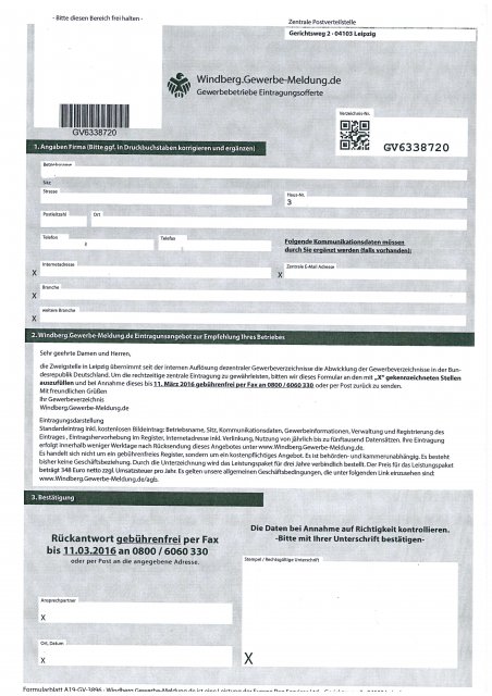 Falsche Formulare Gewerbe