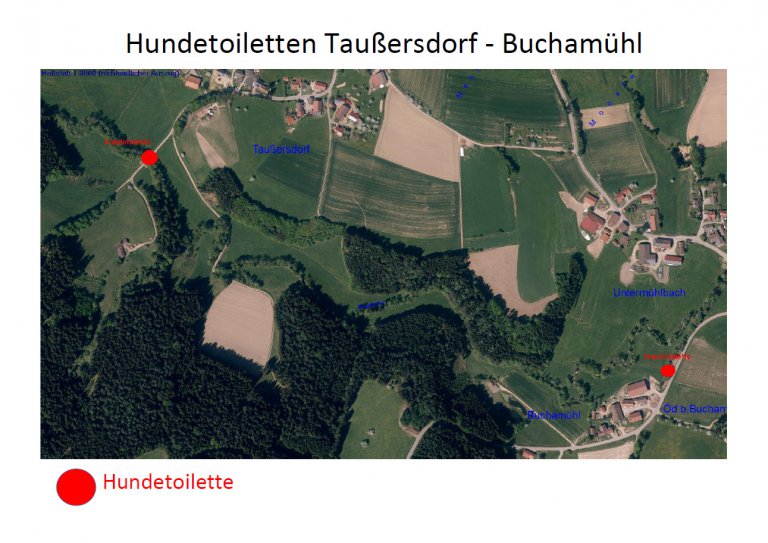 Standorte der Hundestoiletten in Taußersdorf und Buchamühl